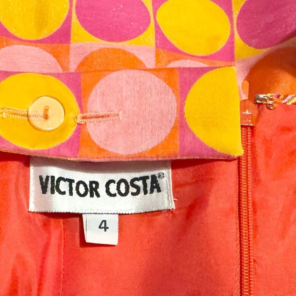 Victor Costa Orange/Pink/Yellow Circles Dress with Matching Jacket